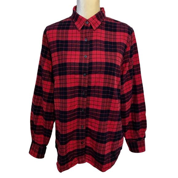 Lands' End NWOT Flannel Plaid Button Down Shirt Women 14 - Picture 1 of 11